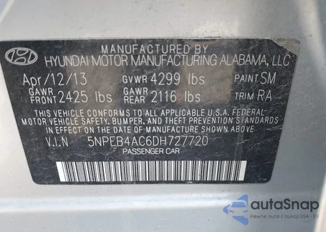 2013 Hyundai Sonata Gls из США, поврежденный, VIN 5NPEB4AC6DH727720